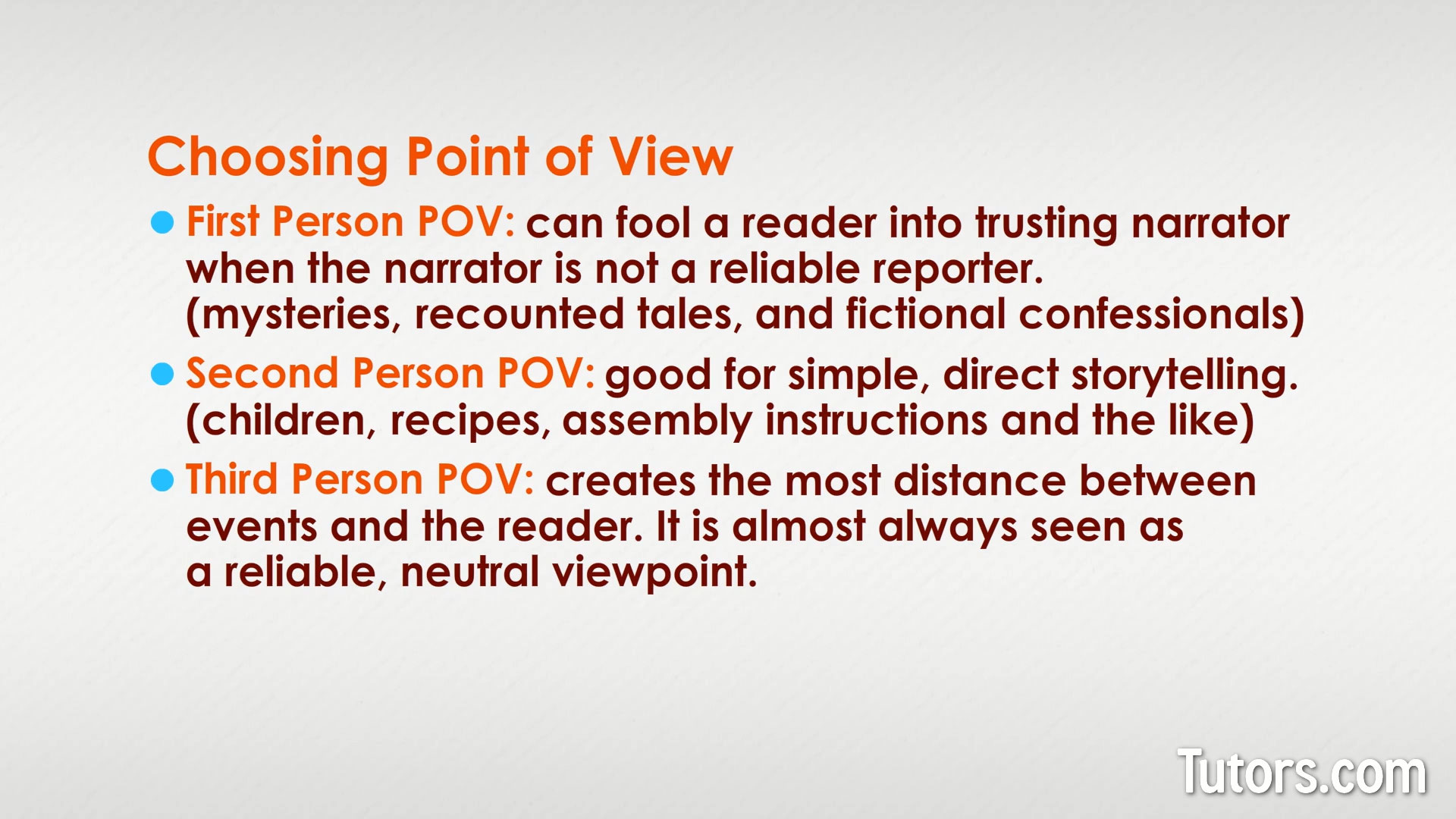 Choosing a point of view Choosing a point of view